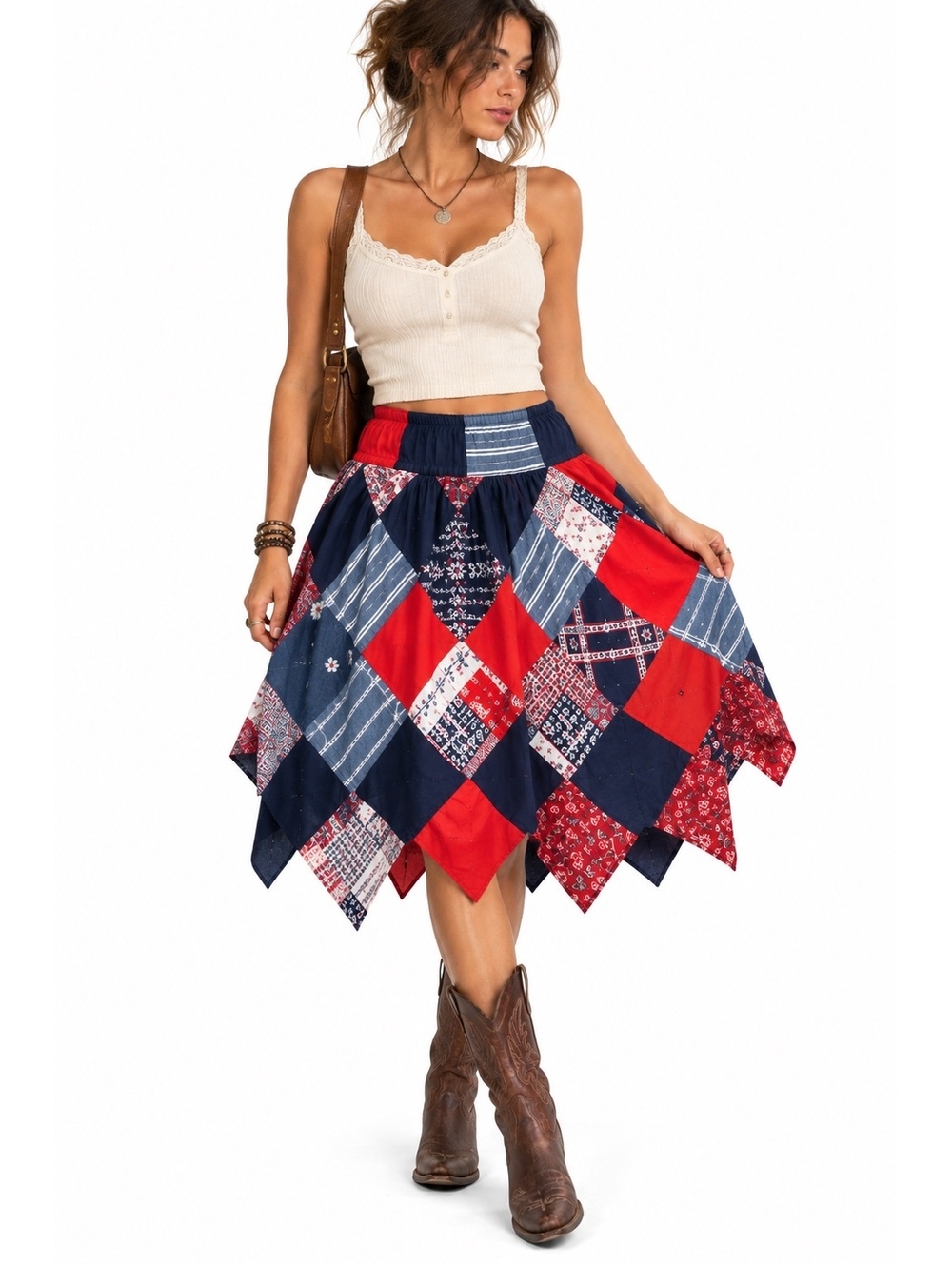 OOAK Handmade Patchwork Handkerchief Skirt Americana Folk Boho